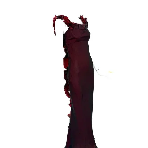 RICHARD TYLER COUTURE 1998 Vintage Silk Black + Red Gown Maxi Dress